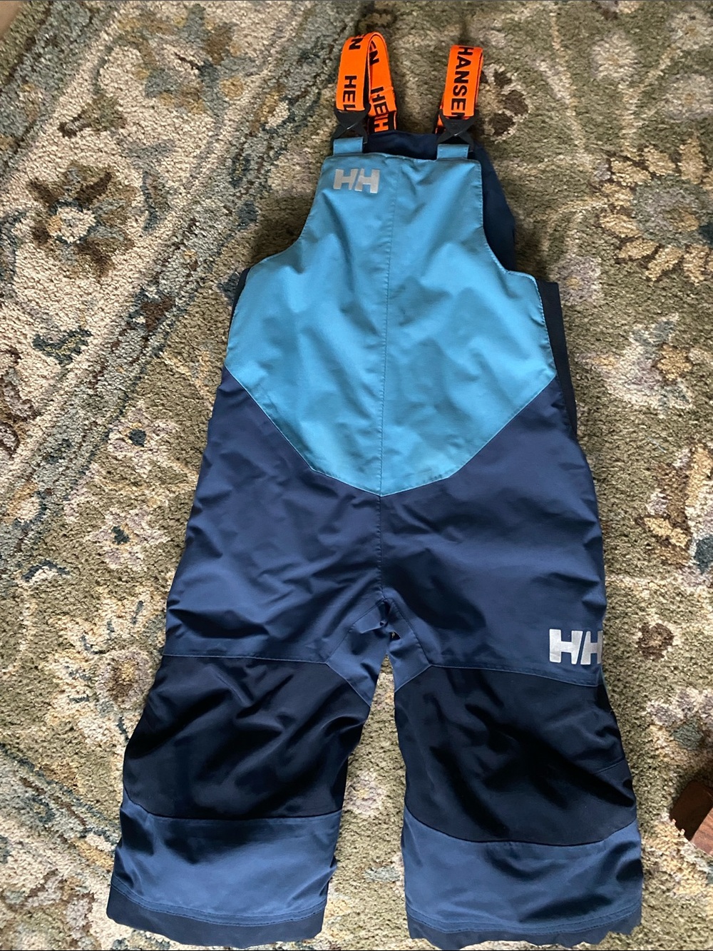 Toddler Helly Hansen Blue Colorblock Bib Snow Pants with Orange Suspenders